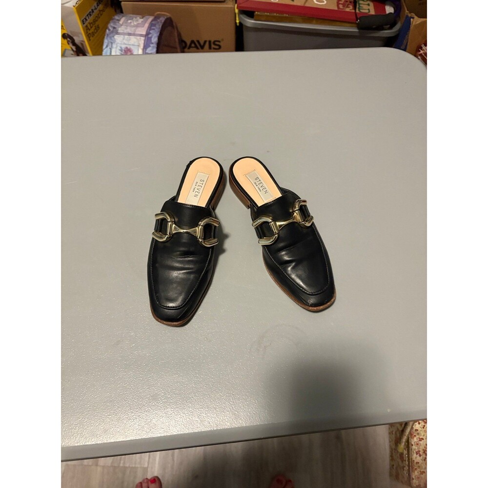 Steven New York Mules Navy Blue with Gold Accents